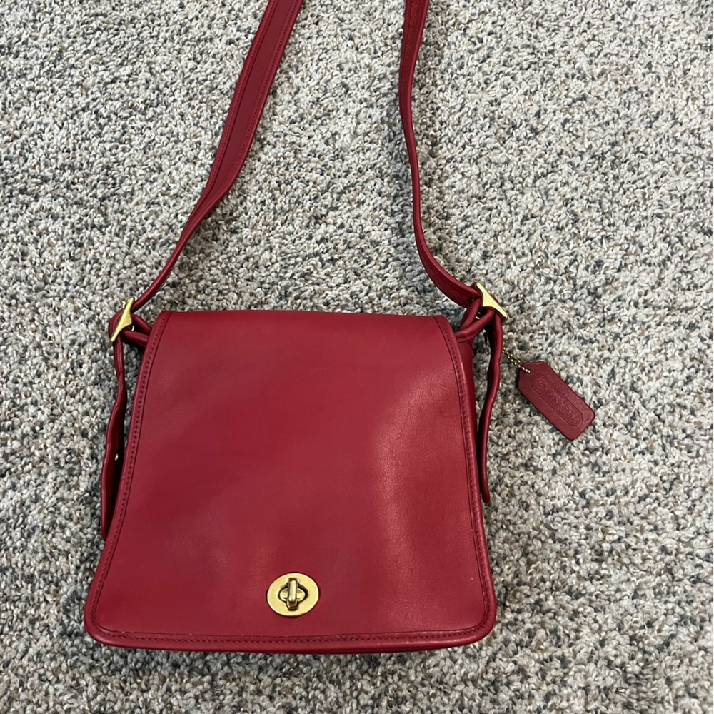Coach Legacy Companion Shoulder Bag Red Leather w/ Dust Bag
